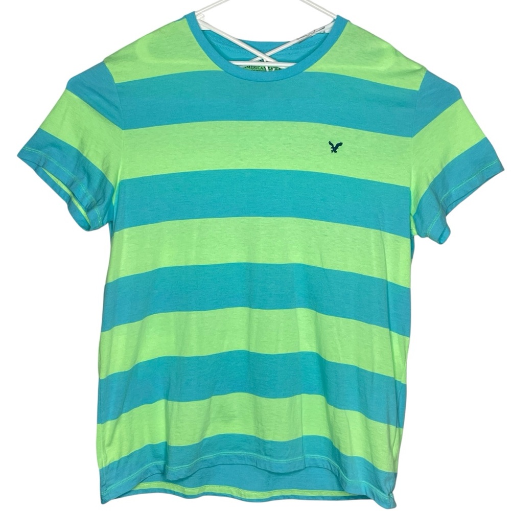 American Eagle Outfitters Shirt Mens Size XXL Blue Green Striped Short Sleeve